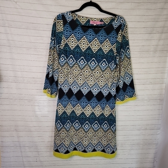 ELIZA J. 3/4 SLEEVE GEO PRINT SHIFT DRESS, SZ 8 - Picture 1 of 7